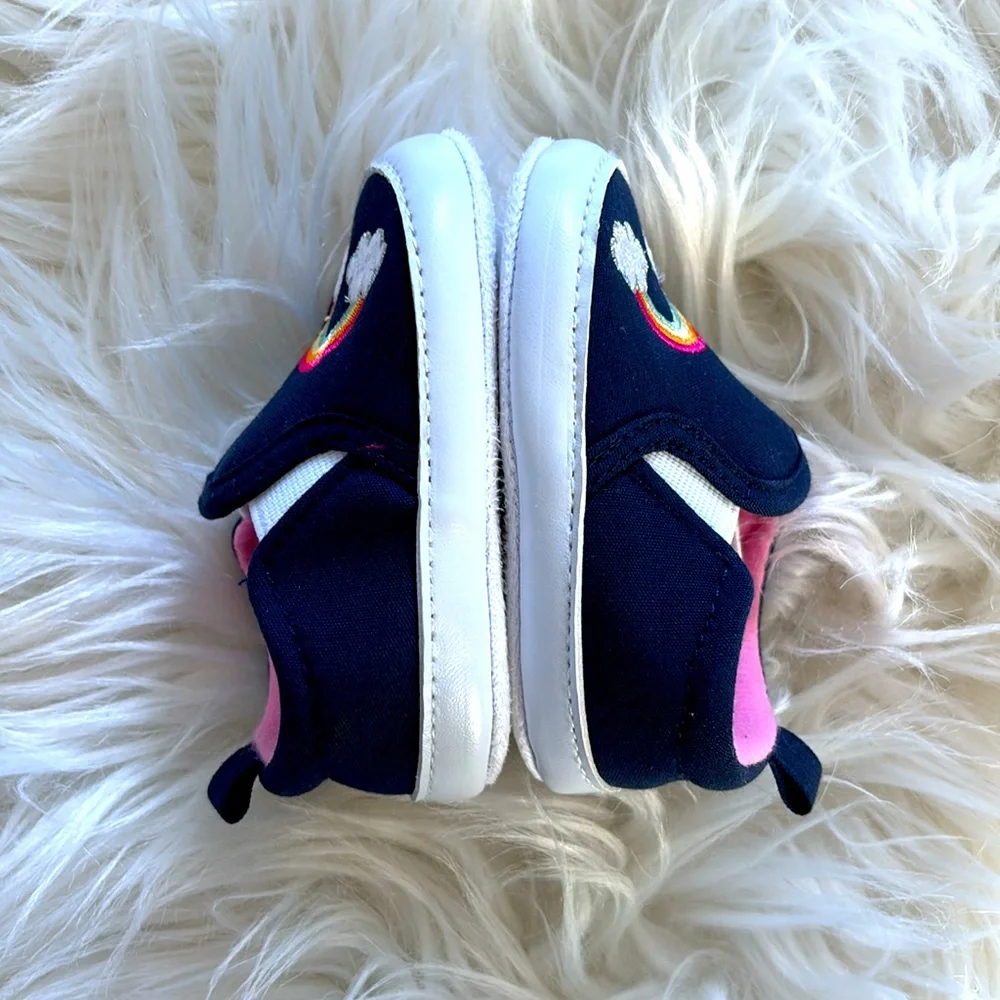 Little Treasures NWOB Rainbow Crib Shoes Navy 0-6 Months